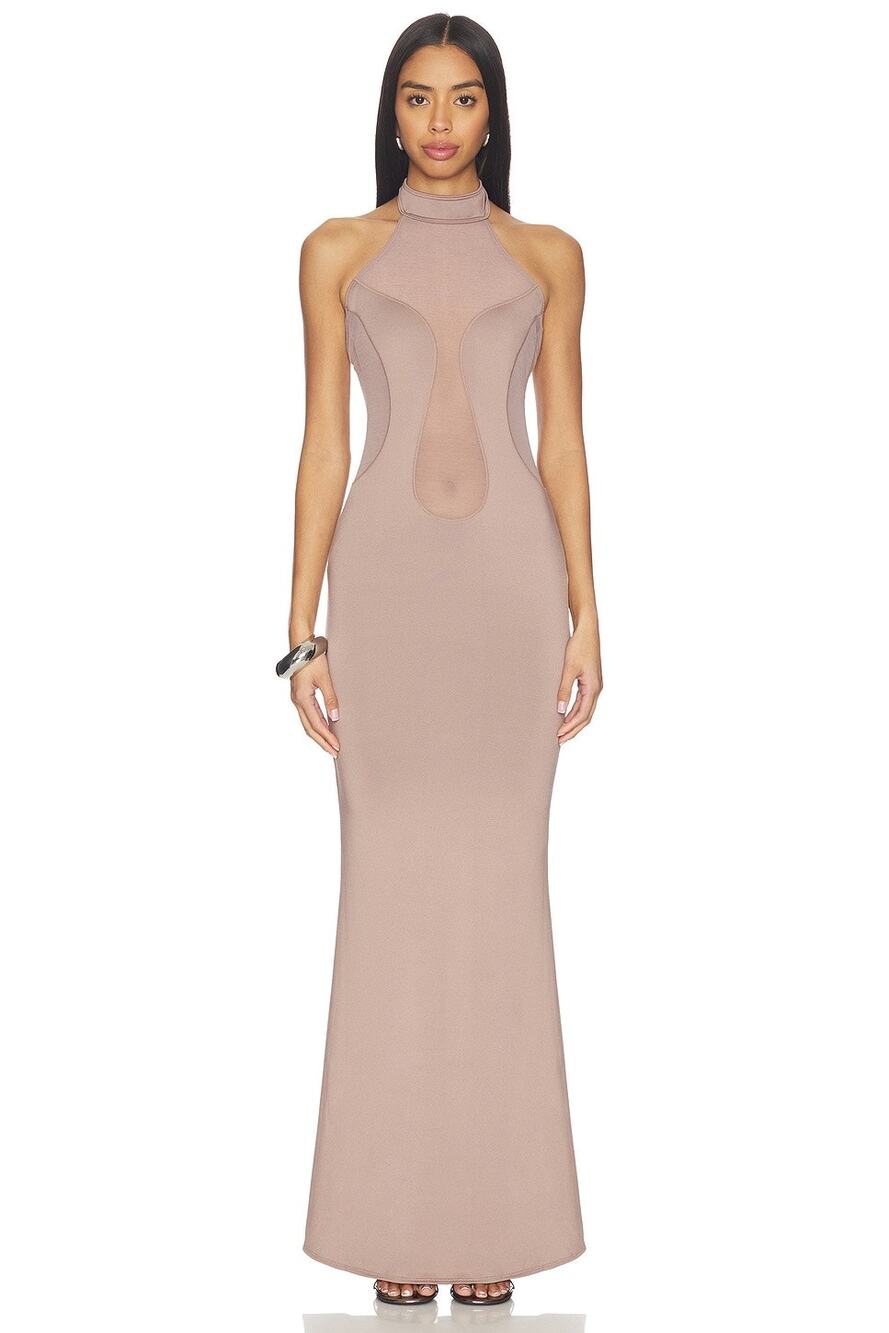 OW Collection Seli Maxi Dress Ash Brown Size M NWT